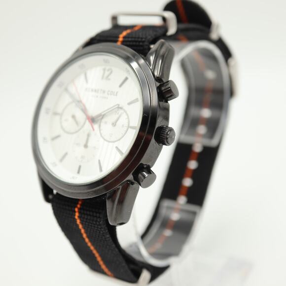 Kenneth Cole NY Mens 45mm Chronograph Watch Black Orange Nylon w New Battery - Picture 8 of 11